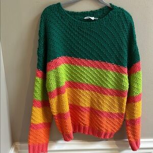 Vestique Crew Neck Relaxed Fit Multi Stripe Sweater Size Medium